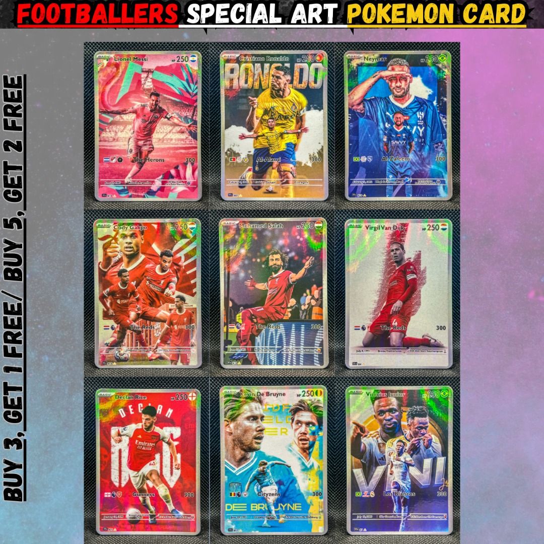 Footballers Special Art Pokemon Cards (Cristiano Ronaldo, Messi, Salah,  Palmer, Rice, Neymar), Hobbies & Toys, Toys & Games on Carousell