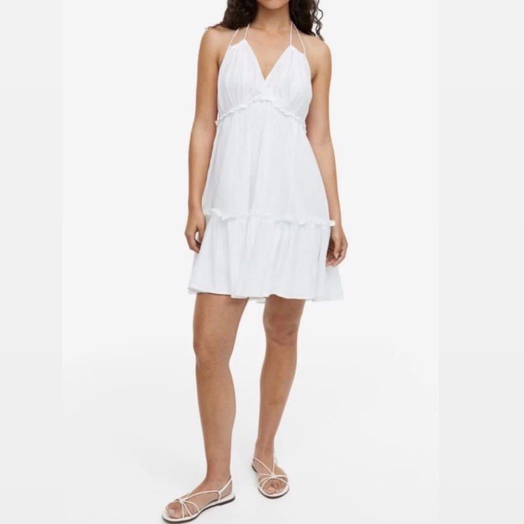 h&m white boho dress H&amp;m Robe Robe Blanche Volants Handmade Off White Cotton Boho Dress  Ruffle Maxi With Puffed