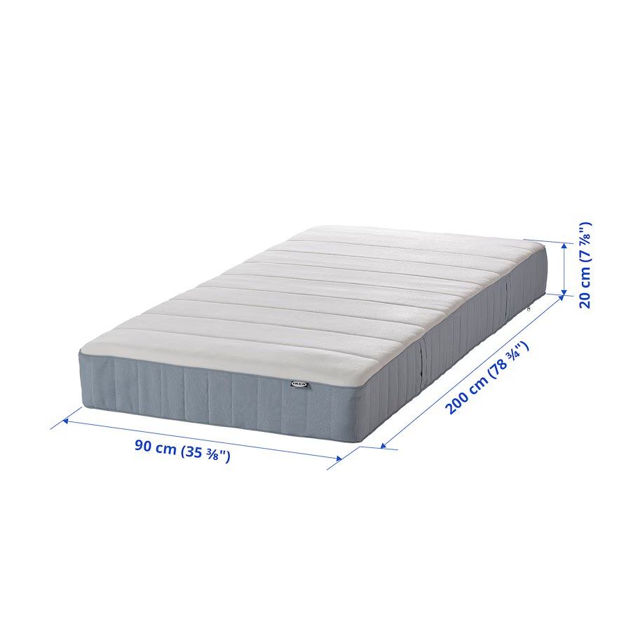 IKEA Pocket sprung Mattress extra firm light blue 90x200 cm Furniture Home Living Furniture Bed Frames Mattresses on Carousell