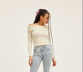 Negotiable! Monki Off Shoulder Off White Ruched Top