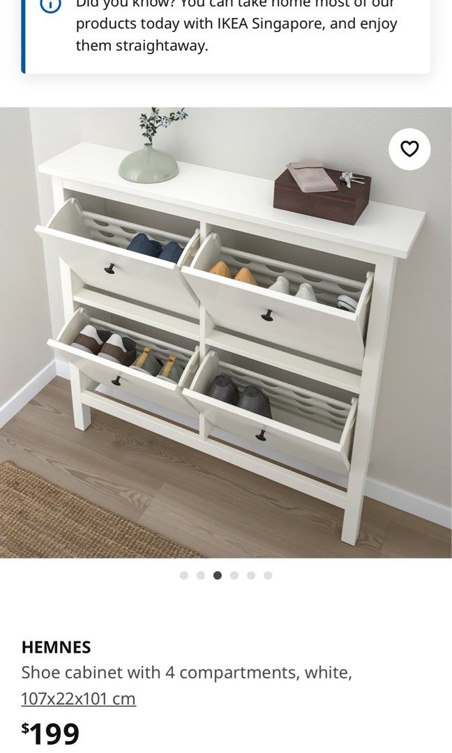 MOVING OUT SALE IKEA HEMNES Shoe cabinet with 4 compartments white 107x22x101 cm Furniture Home Living Furniture Shelves Cabinets Racks on Carousell