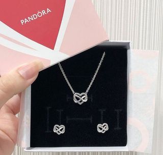 Pandora silver infinity heart necklace and earrings sets