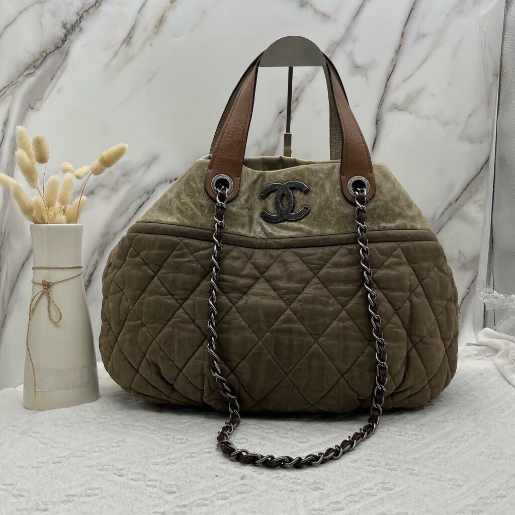 Pre order CHANEL Quilted In The Mix Tote Brown Silver