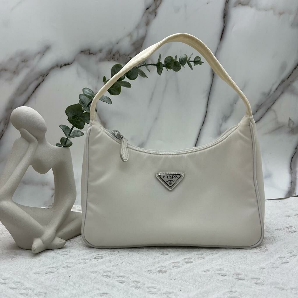 Pre order PRADA Nylon Hobo Shoulder Bag White Silver