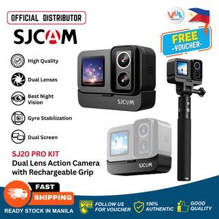SJCAM SJ20 Dual Lens Action Camera 4K Resolution Video 6 Axis Gyroscope Stabilization Wifi 16ft Waterproof f/1.3 Large Aperture Best Night Vison Type C Dual Screen Digital Zoom X8 Action Camera for Live Streaming Time Lapse Sports and Action Camera VMI