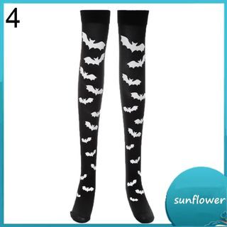 Sun_Halloween Party Bloody Skeleton Cobweb Bat Stockings Women Thigh High Socks