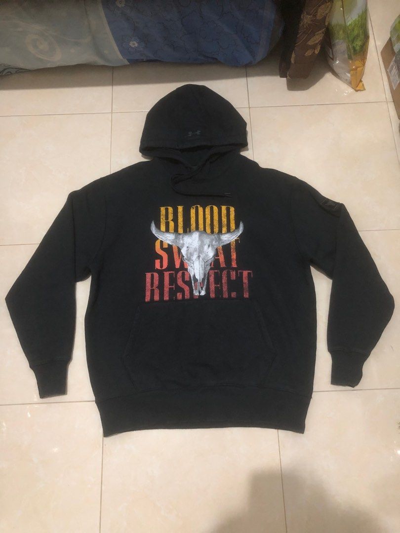 Under Armour x Project Rock Hoodie hitam Under Armour Project Rock bergambar big logo dan tulisan Blood Sweat respect Fesyen Pria Pakaian Baju Luaran di Carousell