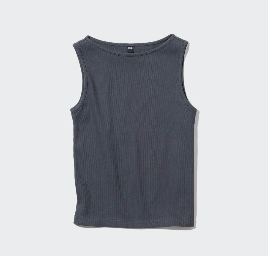 Uniqlo Ribbed Boat Neck Sleeveless Tshirt, Women's Fashion