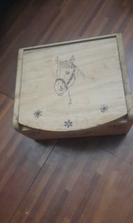 Wooden organizer with mirror,drawer 6x3x6 inches horse Kate print