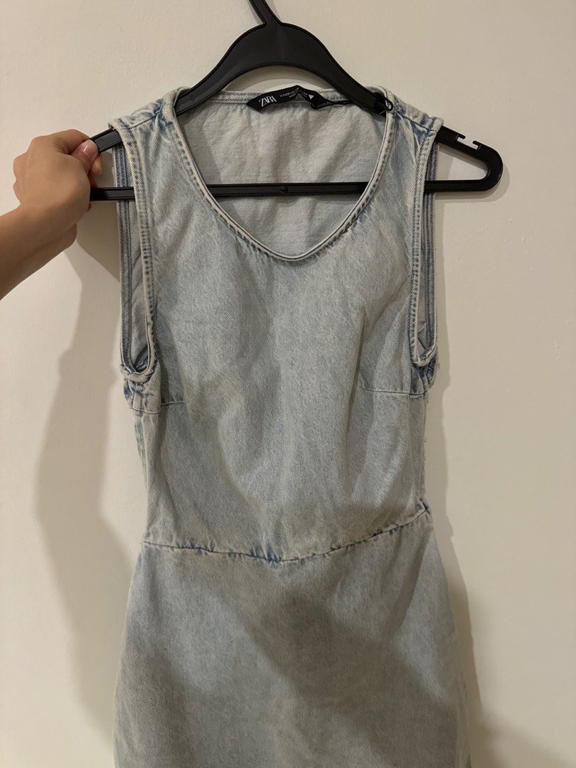 XS Zara Denim cut-out back dress, Women's Fashion, Dresses & Sets, Dresses  on Carousell