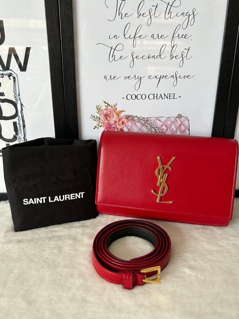 YSL Kate Small Belt Bag (Category: Luxury Bags & Wallets) located in Manila. Submitted by bagislifeshop (Listing ID 1307698802, Image 1). Description: ☑️Available in Pampanga ✅Condition: 8.8/10 ✅Material: Calf leather ✅Color: Red in GHW ✅Size: 18 X 12 X 4,5 CM ✅Inclusions: Dustbag and strap .