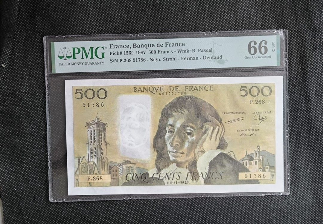 1987 法國500法郎pmg66, 興趣及遊戲, 收藏品及紀念品, 錢幣- Carousell