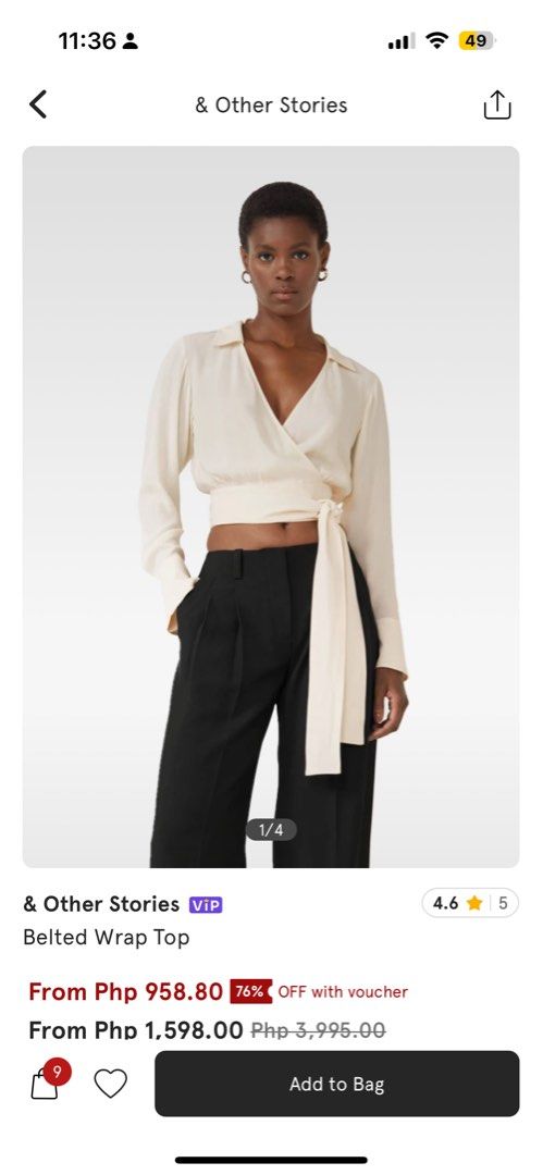 Other Stories Belted Wrap Top Women s Fashion Tops Blouses on Carousell