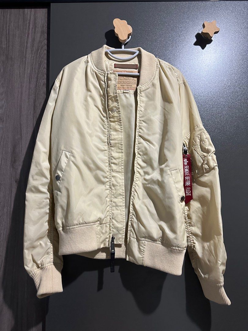 Alpha Industries MA 1 TT Bomber Jacket in Cream Beige Men s Fashion Coats Jackets and Outerwear on Carousell