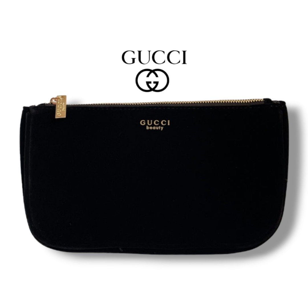 Authentic Gucci Black Velvet Pouch Purse Cosmetic Bag