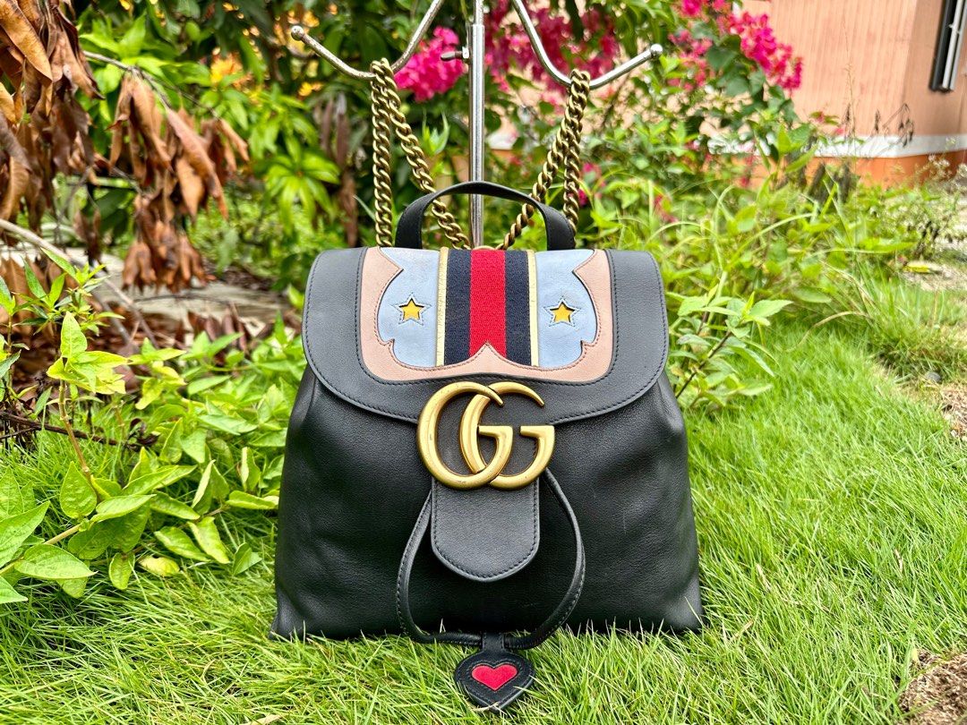 Authentic Gucci Marmont GG Web Flap Chain Backpack