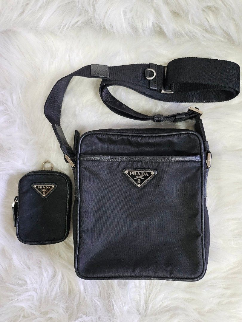 AUTHENTIC PRADA SAFFIANO NERO BLACK SLING BAG WITH POUCH Luxury Bags Wallets on Carousell