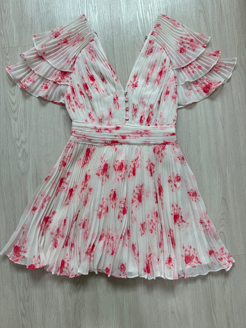 self portrait floral print chiffon mini dress Self-Portrait floral-print Pleated Minidress | Pink