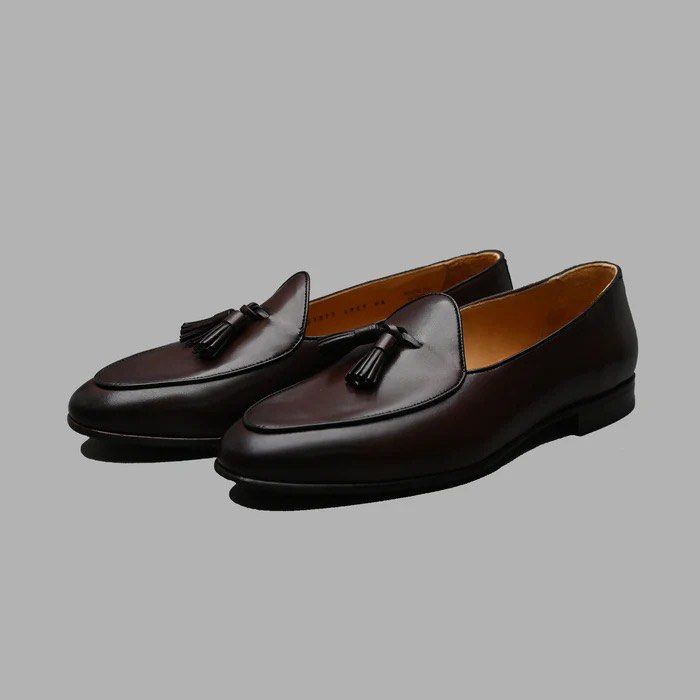 Seamless Bespoke Yanko Belgian Tassel Loafer in Moka Calf Leather Size EU 39