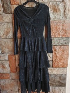 Black glitter ruffle mesh dress