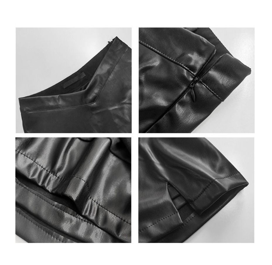 Black Leather V Waist Skirt (Category: Skirts) located in Manila. Submitted by dream2doubt (Listing ID 1307763345, Image 2). Description: with shorts inside already! never worn, just stock in the house rfs: wrong size dimensions (cm): waist 68, hip 90, skirt length 31.