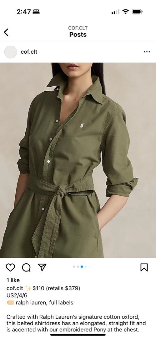 BN RALPH LAUREN Belted Cotton Oxford Shirtdress Women s Fashion Dresses Sets Dresses on Carousell