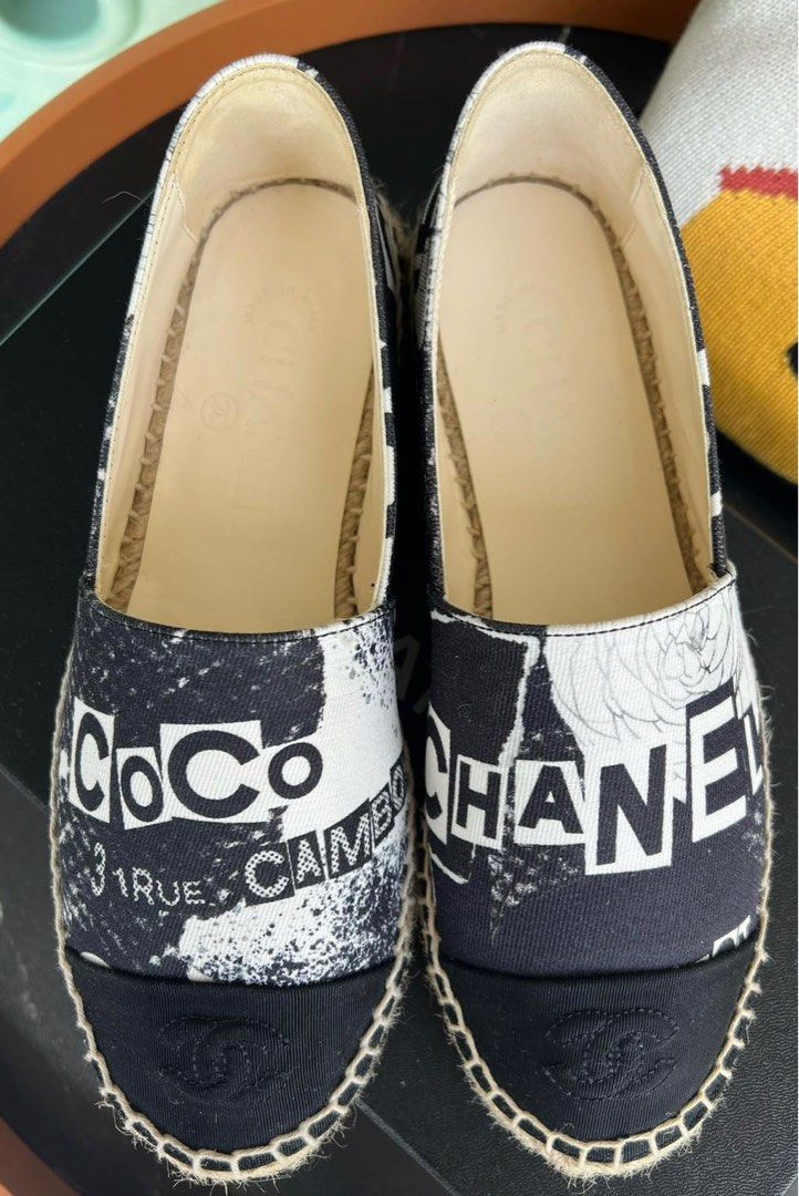 Chanel espadrilles black and white clearance