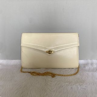 Charles Jourdan Vintage Ivory White Chained Clutch Shoulder Bag