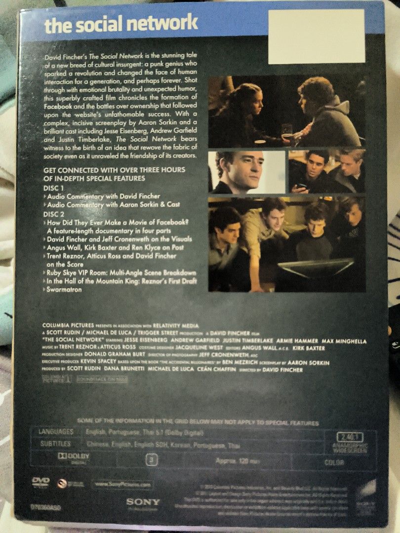 David Fincher Kevin Spacey The social network 社交網絡中文字幕DVD, 興趣及遊戲, 音樂、樂器&  配件, 音樂與媒體- CD 及DVD - Carousell