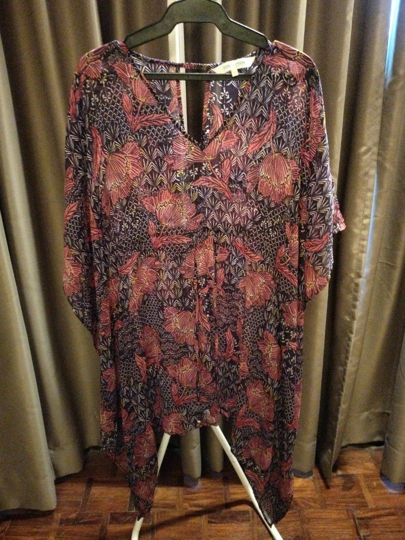 Debenhams cover up dress caftan beach wear swim wear printed floral black red size S Women s Fashion Undergarments Loungewear on Carousell