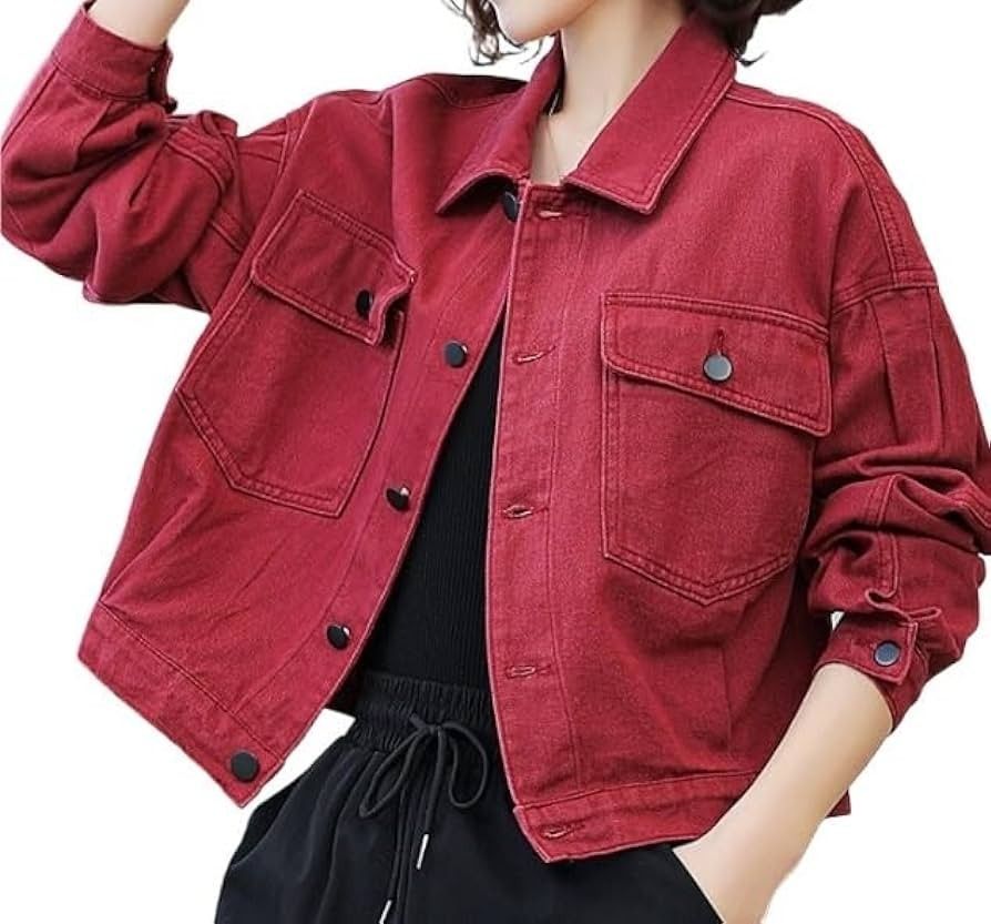 Maroon Red Denim Jacket Women s Fashion Coats Jackets and Outerwear on Carousell
