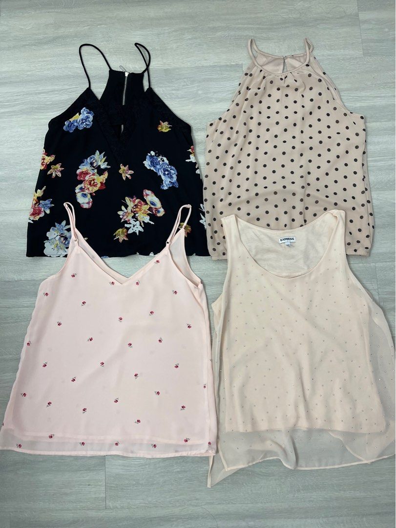 F21, Express halter tops (Category: Sleeveless) located in Jaen. Submitted by cutecottons09 (Listing ID 1307865253, Image 1). Description: All of these are double lining 👍 Black = 180 cut tag Peach spaghetti strap = 100 cut tag Peach sleeveless = FREE for bundle of 3 Mocha halter = 100 cut tag .