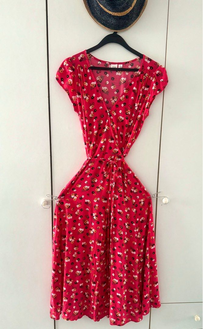 Gap red wrap dress sale