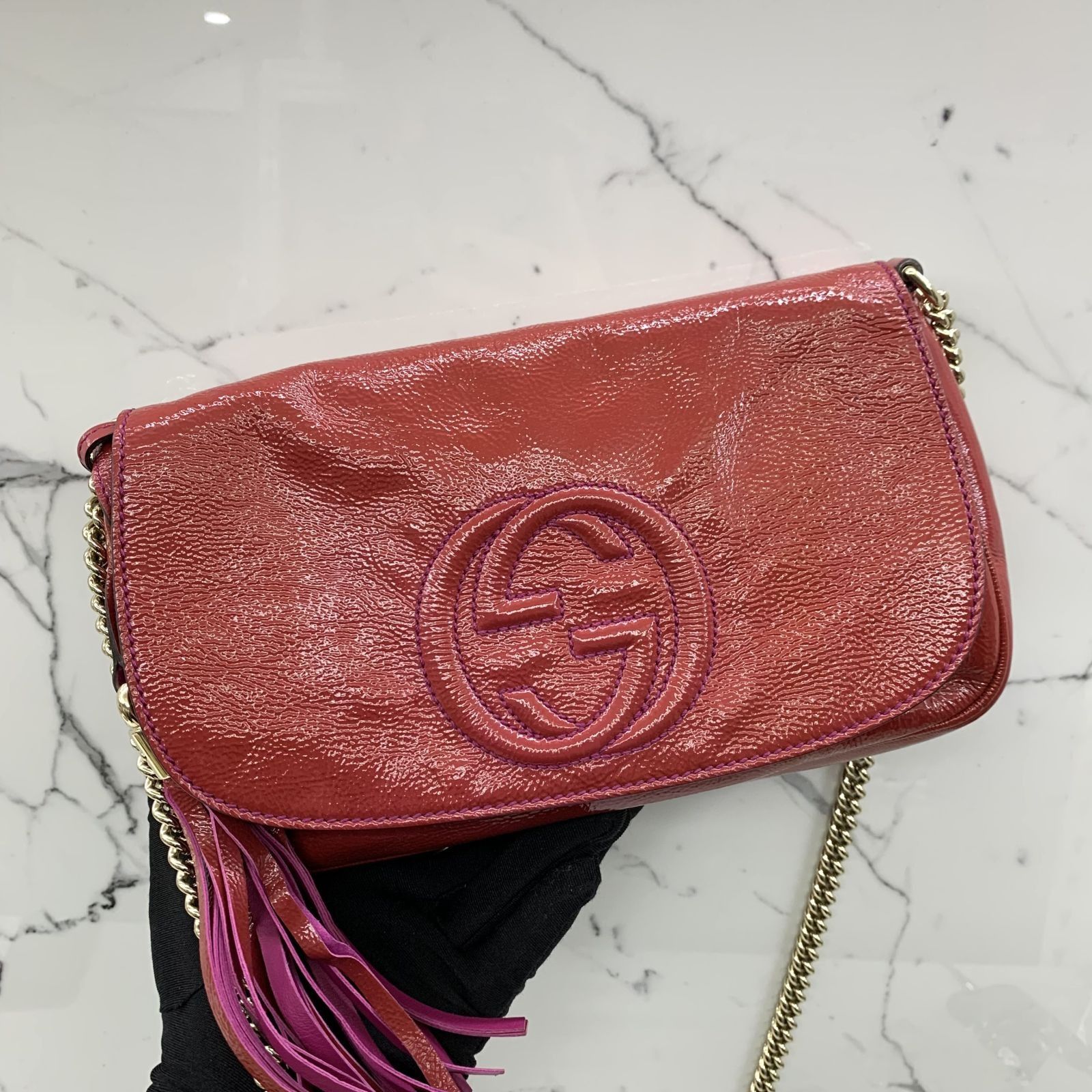 GUCCI SOHO RED 336752 TASSLE CHAIN SHOULDER BAG 247024719