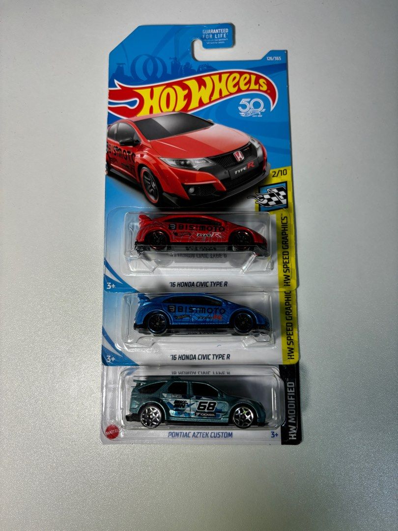 Hotwheels mainline lot of 3 Honda Civic Type R Bisimoto Red and Blue Pontiac Aztek Custom Hobbies Toys Toys Games on Carousell