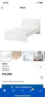 Ikea Bed Frame with Slatted Bed Base and Uratex Mattress