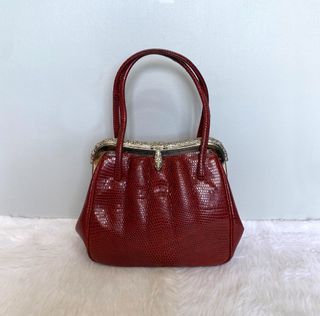 Japan Red Silver Geisha Evening Leather Bag