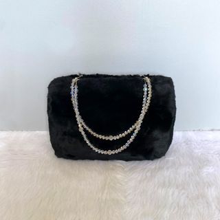 Japan Vintage Black Fur-Like Shoulder Evening Bag