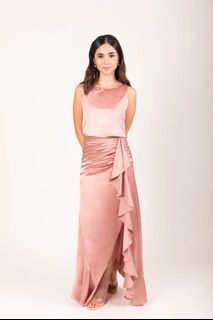 Karimadon Elurra Halter Cropped Top with Draped Skirt with Side Slit Gown/Dress