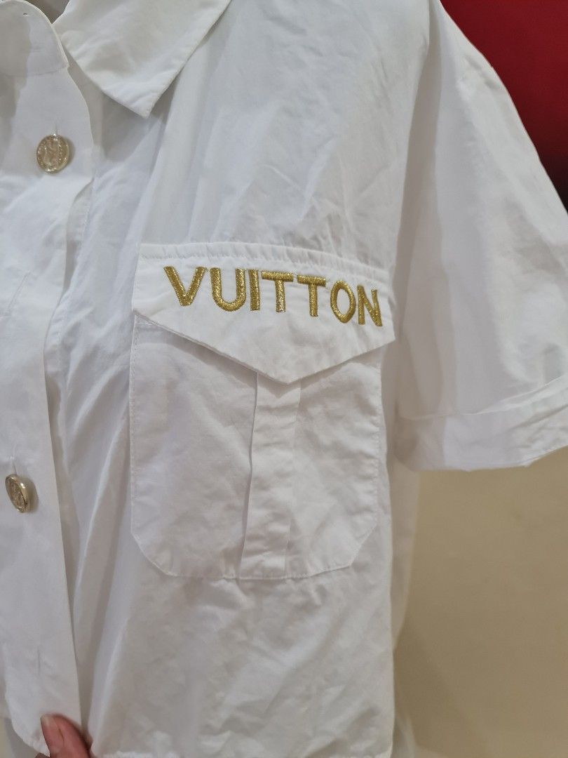 Lv Crop Top Polo Shirt (Category: Luxury Apparel) located in Angeles City. Submitted by reallygraceful (Listing ID 1307768323, Image 3). Description: LV Crop Top Shirt 🤍Good Condition 🤍No sira nisnis or himolmol sa Fabric 🤍Missing 2 Button 🤍Gold Hardware 🤍May minor flaws stain seen on my last photos NO LOW-BALLING ❌️.