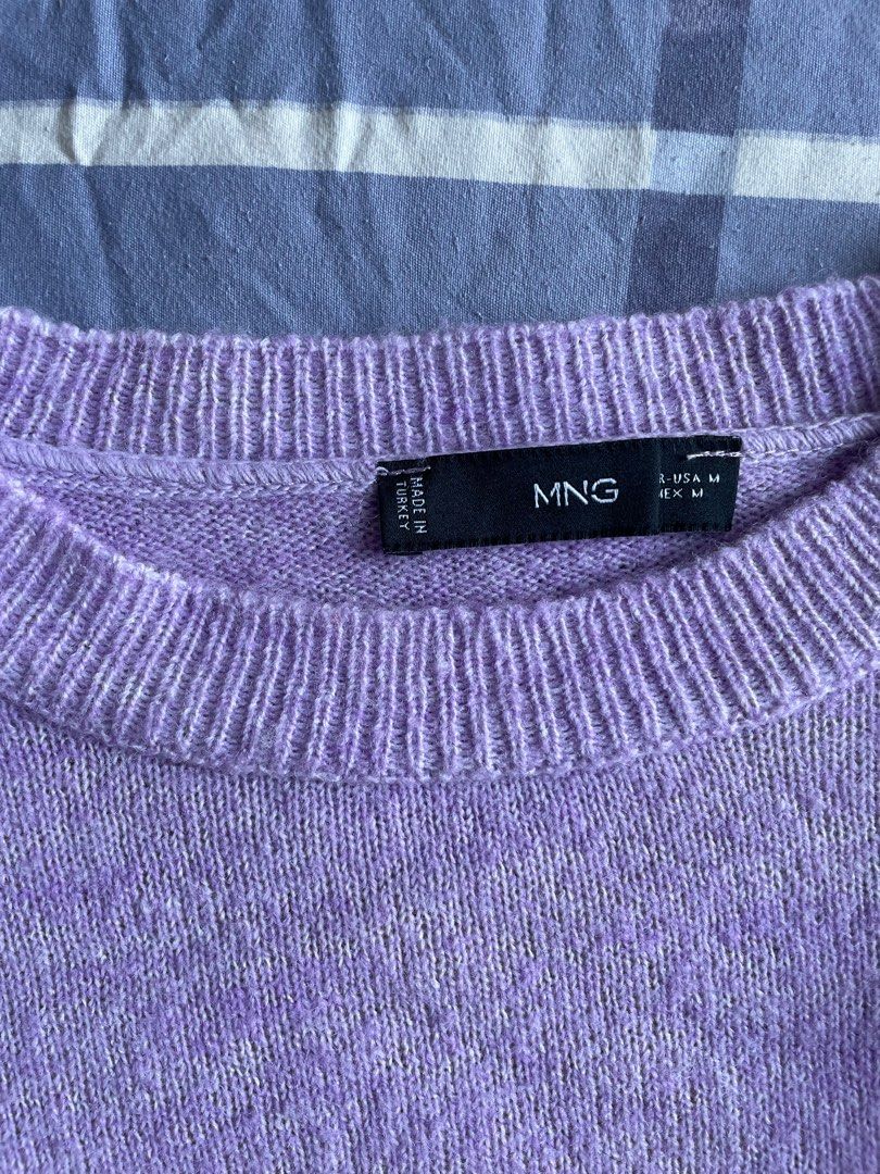 Mango purple sweater (Category: Coats, Jackets and Outerwear) located in Pasig City. Submitted by summermid (Listing ID 1307784164, Image 2). Description: Mango Purple sweater Best fit: Small to medium Used twice so good as new pa! No when worn photo. RFS: Decluttering.