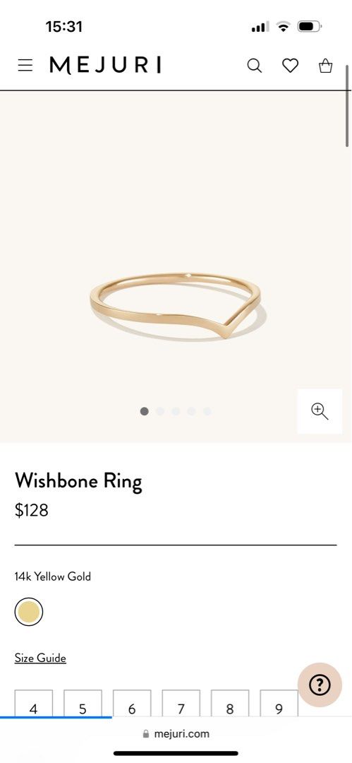 Mejuri 14K Gold Wishbone Ring, Women's Fashion, Jewelry