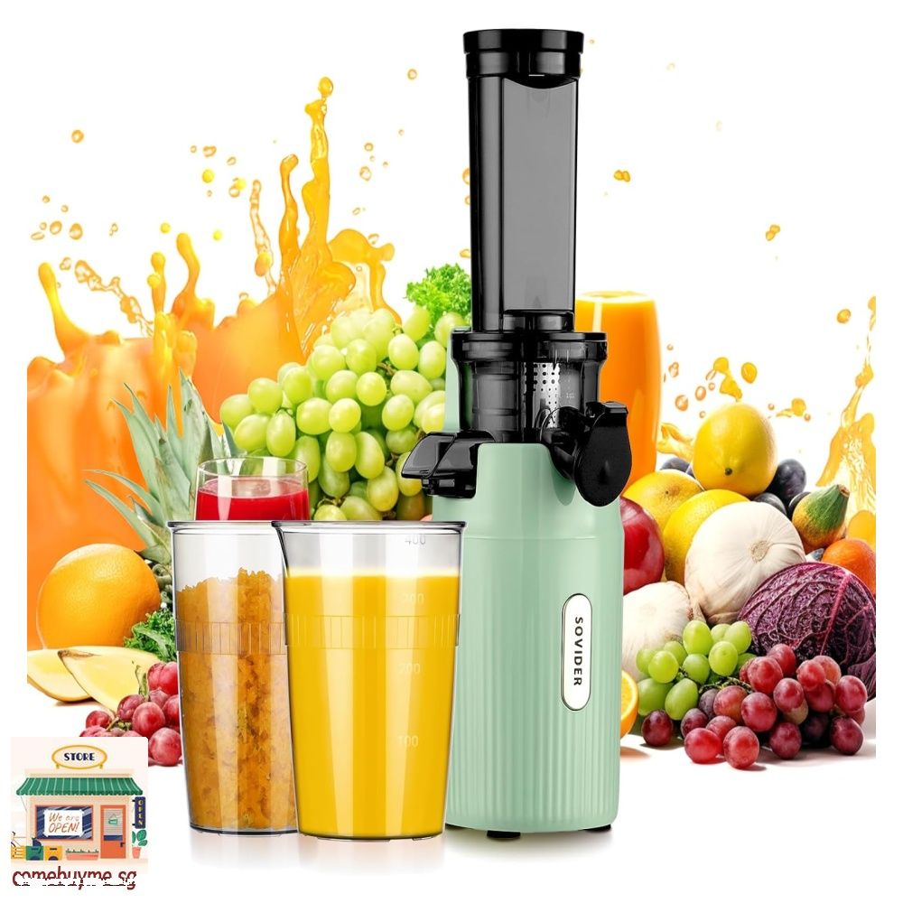 Mini Electric Juicer Fruits Cold Press Squeezer Small Manual Citrus Juicers Vegetable Processor Slow Masticating Juicer Machines 200W Slow Juicer Machine with 400ml Juice Cup Juicer Machines SVJ 002 T...