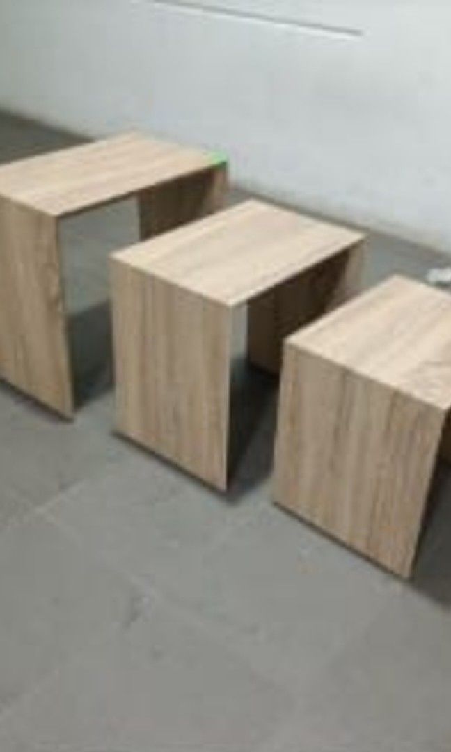 Nesting Table (Category: Other Home Furniture) located in Singapore. Submitted by rtherapy (Listing ID 1307889838, Image 2). Description: lightly used oak table. nice decoration and easy to keep. arrange own pick up and on weekdays night after 830pm or Sunday after 5pm due to busy schedule. biggest table length 43cm breath 30cm ( for all 3 tables ) height 39cm middle length 37cm breath 30cm height 36cm.