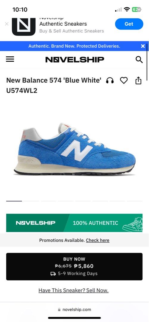 New Balance 574 'Blue White' U574WL2 (Category: Sneakers) located in Batangas. Submitted by lovedbyjoycee (Listing ID 1307904226, Image 3). Description: Brand new, never worn Size8.