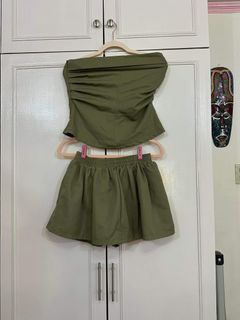 Olive green coordinates tube and skirt