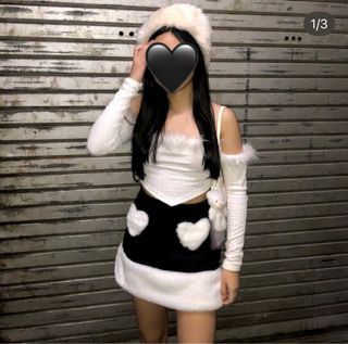 Shein Kpop Concert Outfit Set Fur Off Shoulder and Skirt Fur Hat