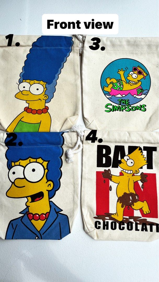 Simpsons Drawstring Pouch (Category: Purses & Pouches) located in Singapore. Submitted by theflintstone (Listing ID 1307799407, Image 1). Description: Simpsons Drawstring Pouch Approx. 17cm across x 21cm height Price: $9 each $16 for 2 Available in Marge Simpsons and Bart Simpsons design. Good for make up products and small accessories! Cute and functionable. Get yours today :) .