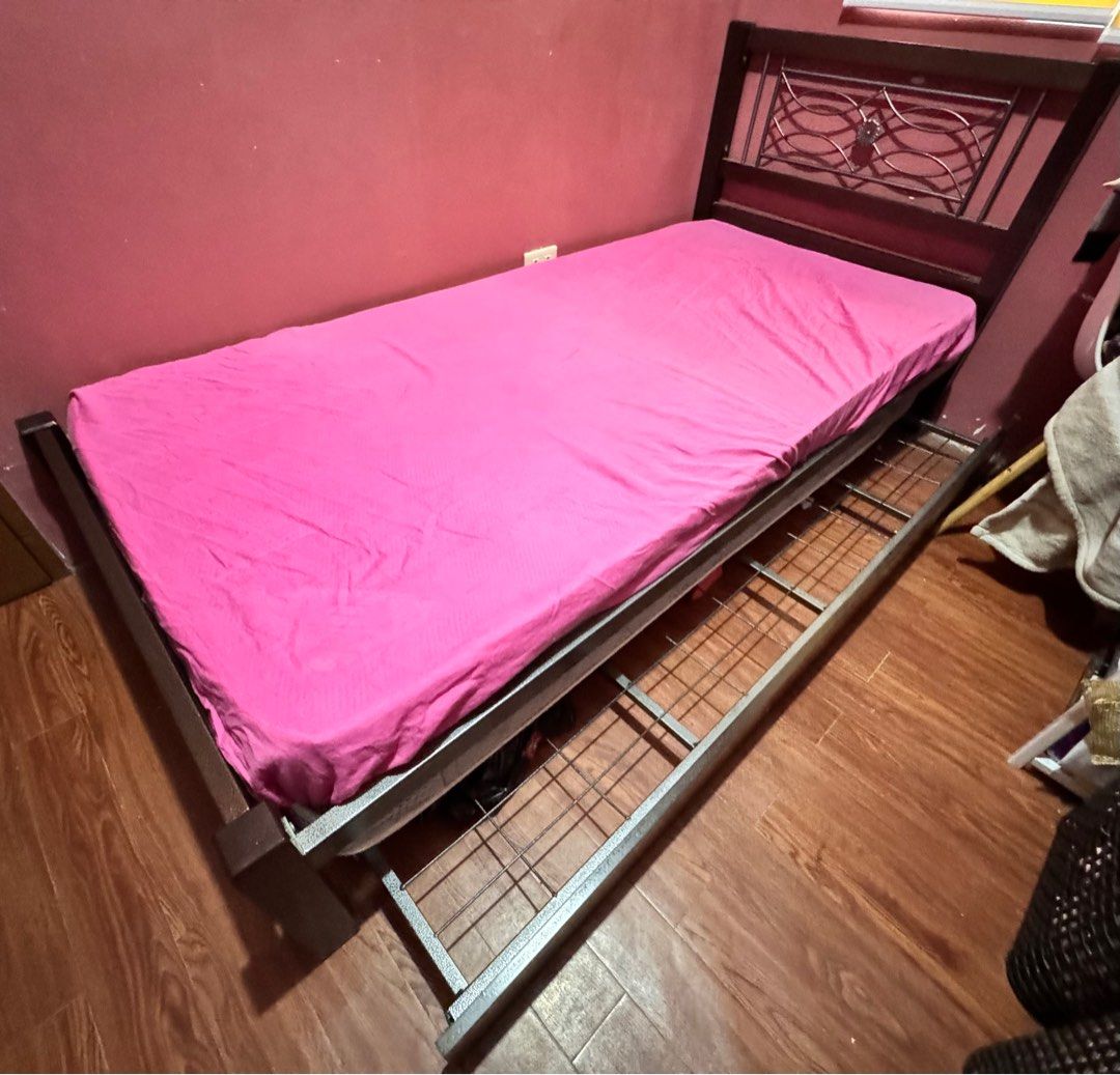 Single bedframe with pull out. SALE‼️ (Category: Bed Frames & Mattresses) located in Malolos. Submitted by thriftshop555 (Listing ID 1307829821, Image 2). Description: READ FIRST‼️ From all homes po bed frame and foam Bedframe pa lang po 12k plus Salem Foam 3k plus makapal ⭕️Selling bedframe only 8k ⭕️ 1 Foam only 2k RFS: double deck na lang buy.