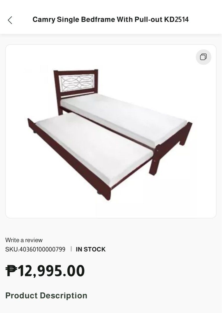 Single bedframe with pull out. SALE‼️ (Category: Bed Frames & Mattresses) located in Malolos. Submitted by thriftshop555 (Listing ID 1307829821, Image 1). Description: READ FIRST‼️ From all homes po bed frame and foam Bedframe pa lang po 12k plus Salem Foam 3k plus makapal ⭕️Selling bedframe only 8k ⭕️ 1 Foam only 2k RFS: double deck na lang buy.